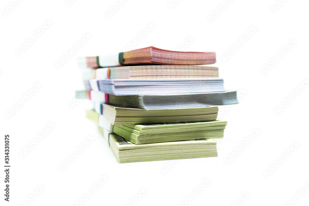 Bundles of money isolated on white background. Stacks of money Bundles of money isolated on white background. Stacks of money