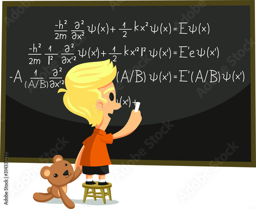 little boy solving equation