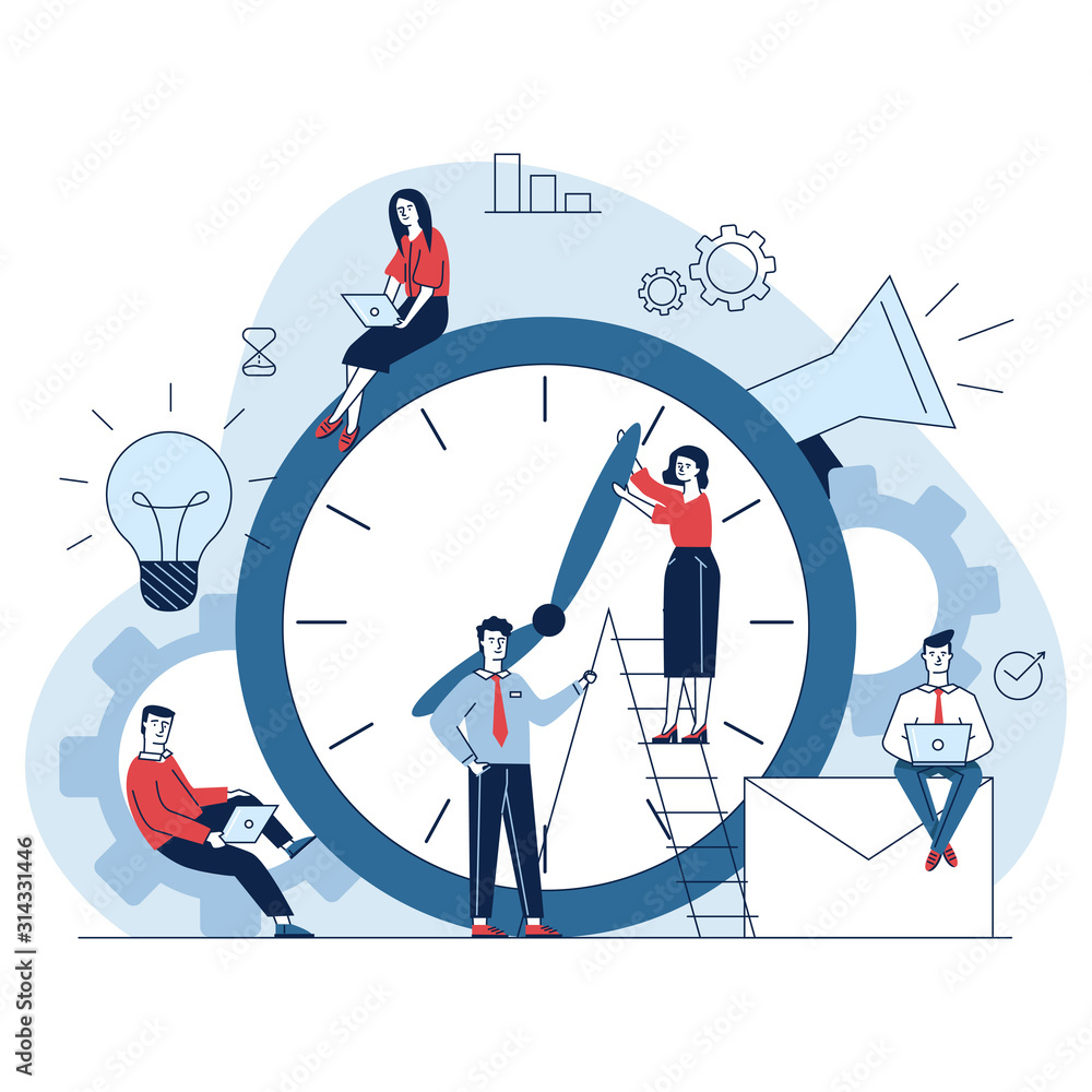 Managers adjusting clock hands Managers adjusting clock hands