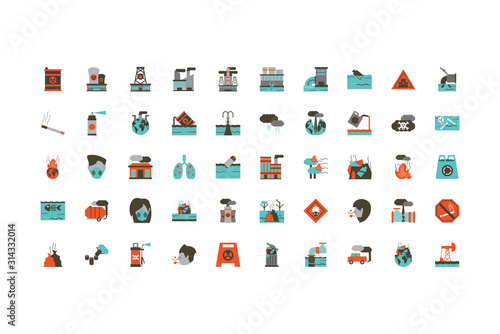 Isolated industrial and pollution icon set vector design
