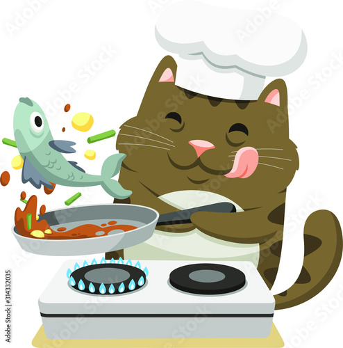 cat cooking fish