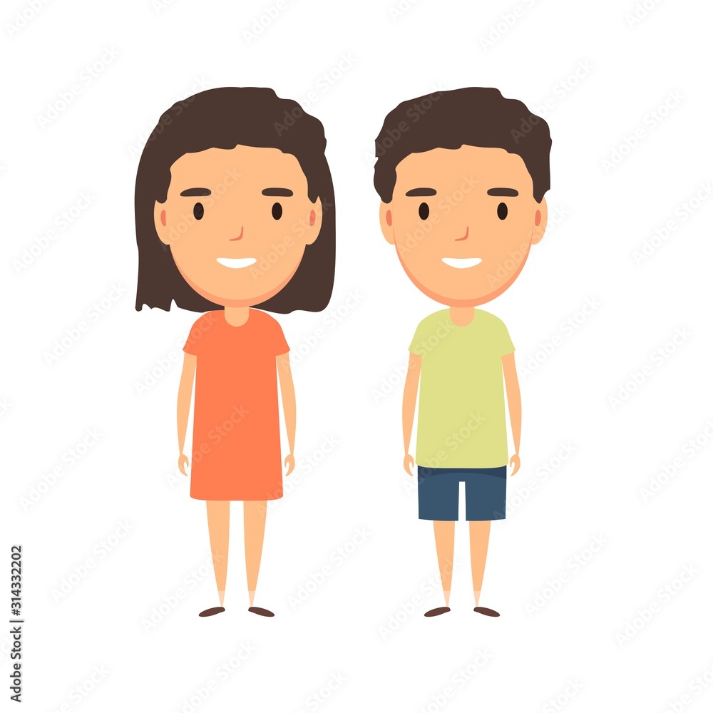 Boy and girl - characters. Vector flat design illustration.