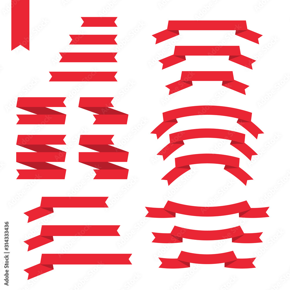 Red flat ribbon banners set. Vector illustration for design