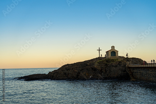 Old town of Collioure, France, a popular resort town on Mediterranean sea.