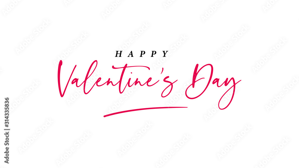 Happy Valentine's Day  lettering pink text handwriting  calligraphy isolated on white background. Greeting Card Vector Illustration