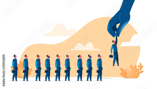 Sales force selection, recruitment. Hand picking businessmen - Vector illustration