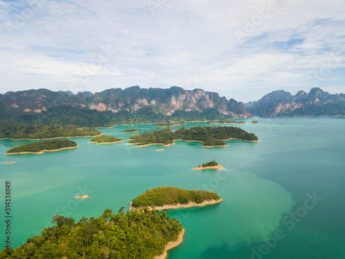 Ratchaprapha of Khao Sok National Park close to Khao Lak Thailand Aerial View with drone