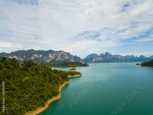 Ratchaprapha of Khao Sok National Park close to Khao Lak Thailand Aerial View with drone