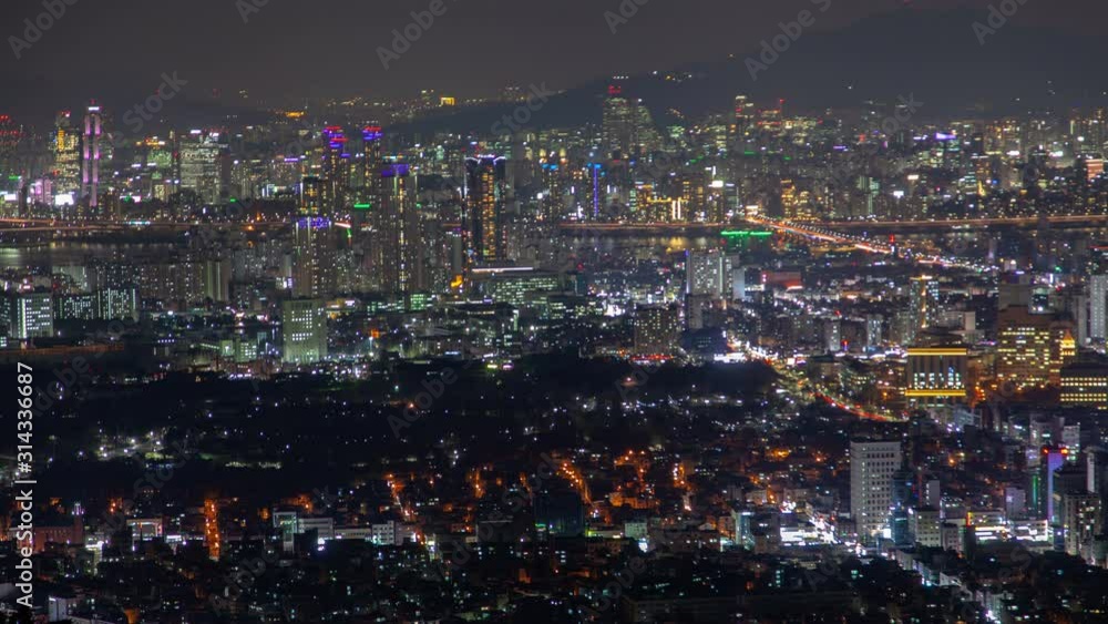Panorama of Illuminated Night Seoul, South Korea timelapse Cityscape Panorama of Illuminated Night Seoul, South Korea timelapse Cityscape