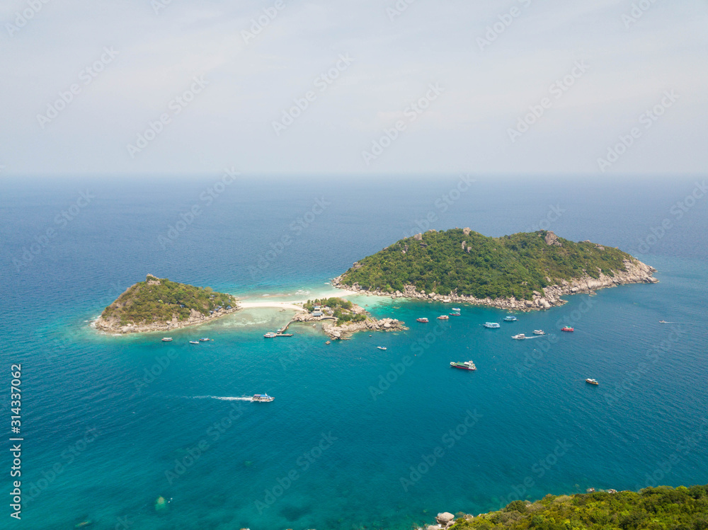 Fototapeta premium Koh Nang Yuan close to Koh Tao Thailand Aerial with drone