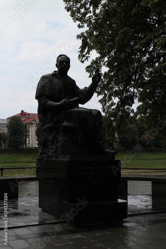 Avgustyn Voloshyn Monument on Waterfront of Uh river in Uzhhorod, Ukraine