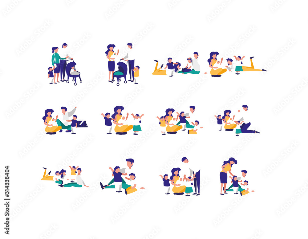 Set of mothers fathers and kids vector design Set of mothers fathers and kids vector design