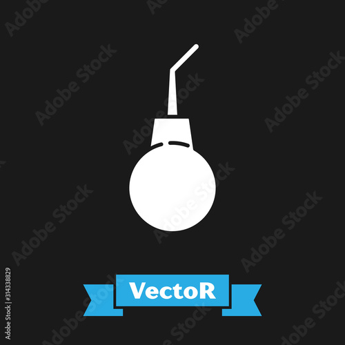 White Enema pear icon isolated on black background. Medical rubber pump. Vector Illustration