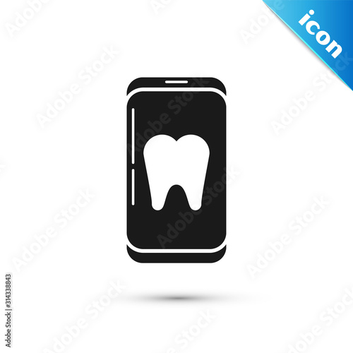 Black Online dental care icon isolated on white background. Dental service information call center. Vector Illustration