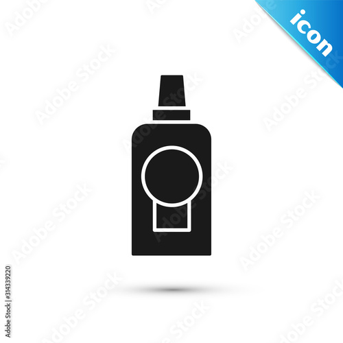 Black Mouthwash plastic bottle icon isolated on white background. Liquid for rinsing mouth. Oralcare equipment. Vector Illustration