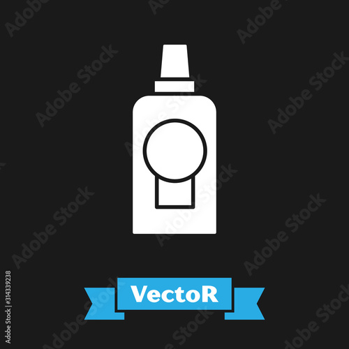 White Mouthwash plastic bottle icon isolated on black background. Liquid for rinsing mouth. Oralcare equipment. Vector Illustration