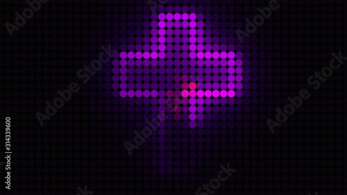 Computer generated bright display of running dottes lights. 3D rendering of led background for disco photo