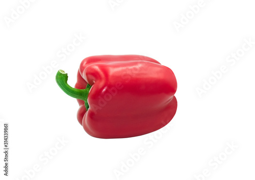 fresh red and green sweet peeper or bell pepper vegetable lay down. beauty capcicum decorative foods. Isolated on white background with clipping path photo