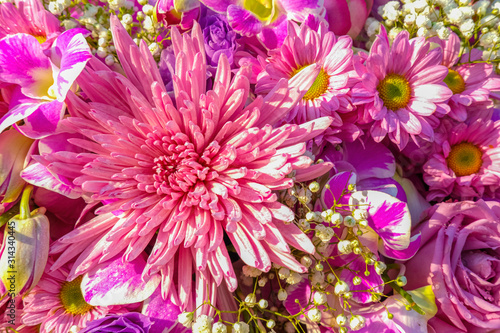 fresh group of pink and violet bouquet flower blooming.