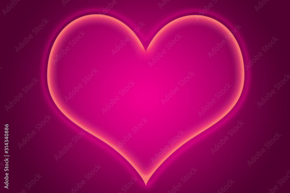 Corazón iluminado sobre fondo rosa.