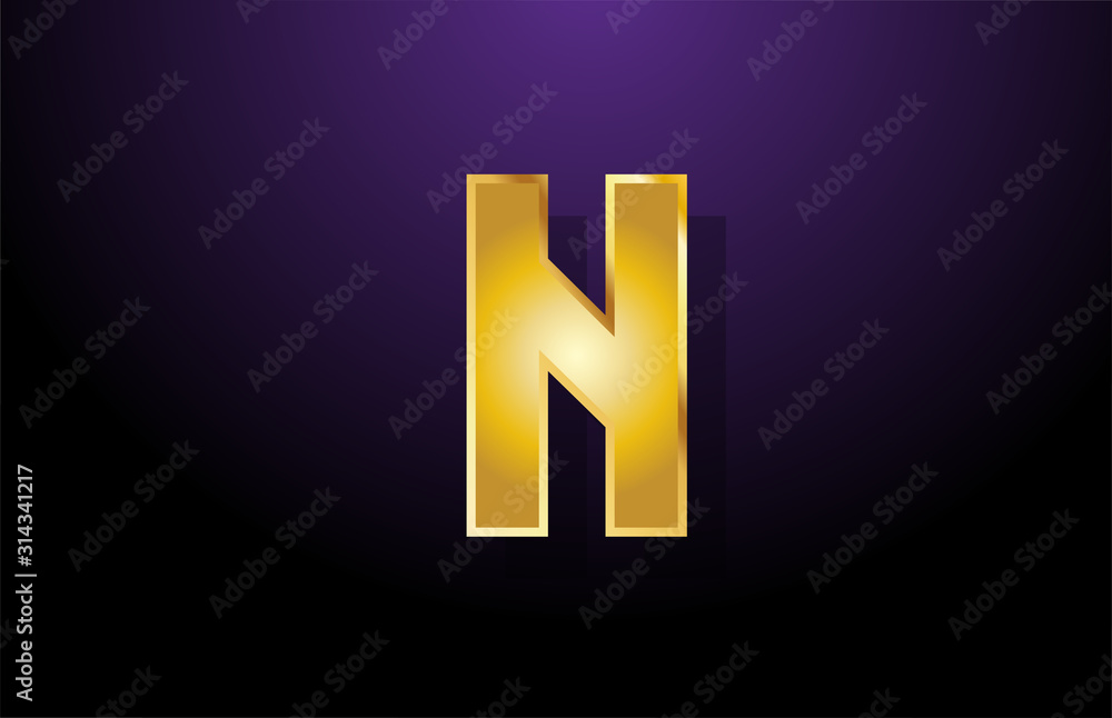 gold golden yellow letter N alphabet logo icon design for company business