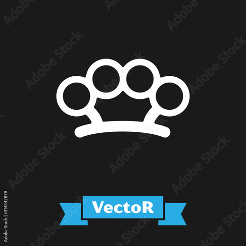White Brass knuckles icon isolated on black background. Vector Illustration