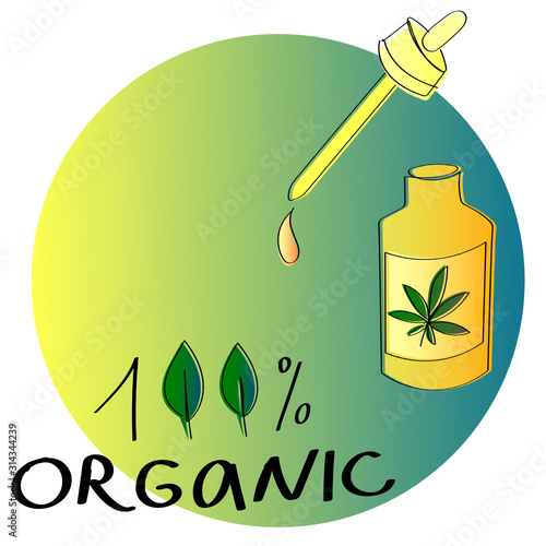 Symbolic illustration or label 100% organic CBD oil