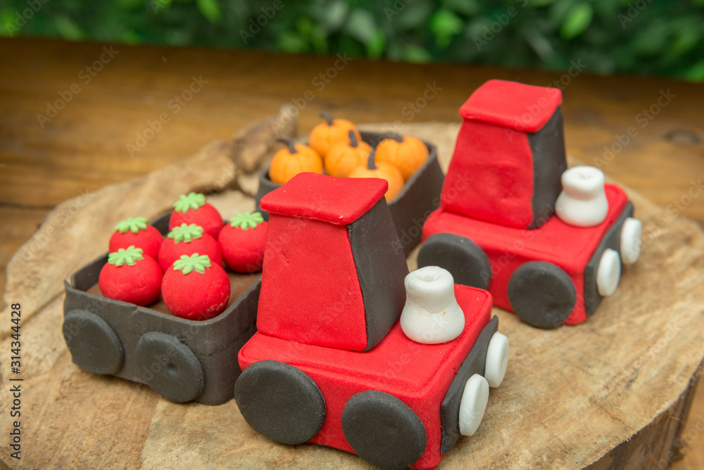 Fototapeta premium Kids Party Decoration - Farm Theme. Shaped candy personalized.