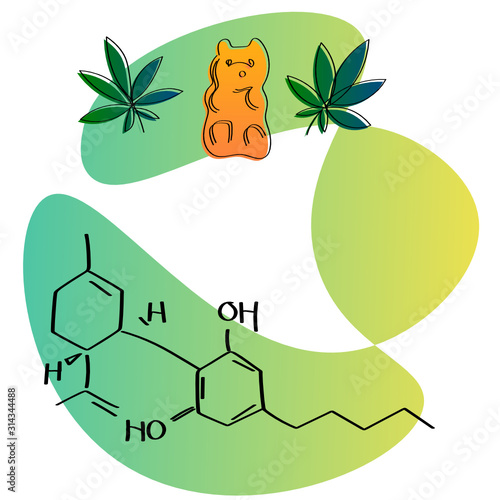 Cannabinoid Gummy Bear with CBD molecule formula