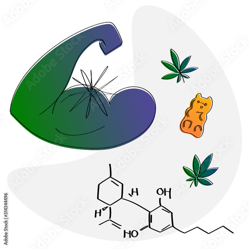 Bright symbolic minimalist illustration showing the use of CBD Cannabinoid products for muscle pains