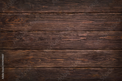 Wooden dark brown retro shabby planks wall ,table or floor texture banner background.Wood desk photo mockup wallpaper design for decoration .