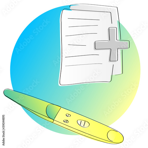 Symbolic illustration showing medical paperwork required to assess the state of one's health during pregnancy