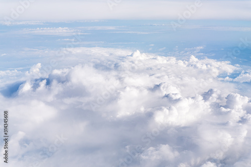 Sky space. Beautiful blue sky above white clouds. Natural background of heaven