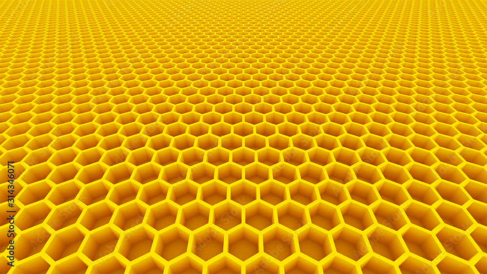honeycomb background yellow honey cells beehive hexagon pattern background 3D illustration