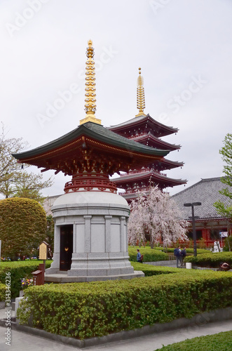The spectacular Buddhist temple of Sensoji in Asakusa illuminated in the evening. Consisting of 5 floors is the second largest It is located in Tokyo Japan.