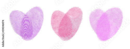 Set of Vector Fingerprint Logo Symbol of Love - Romantic Valentine Pink Heart with Finger Prints