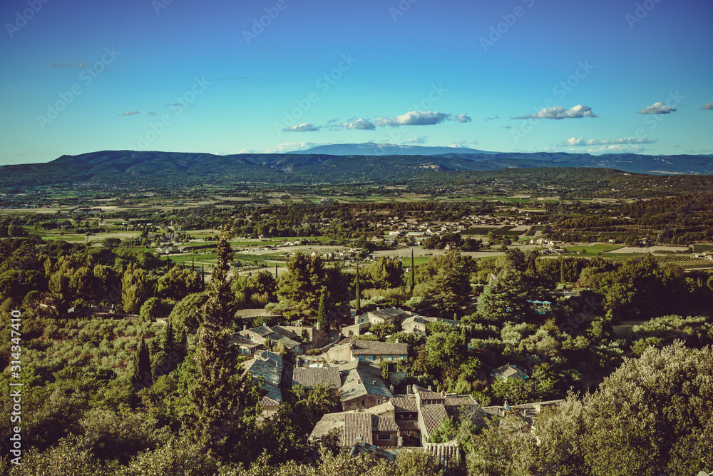 View of Mont Ventoux from the Notre-Dame d'Alidon church in Oppède-Le-Vieux in Provence