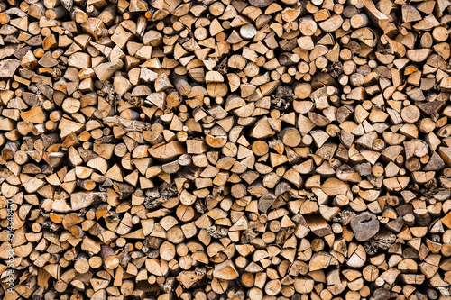 The texture of the wall of firewood, after sawing wood.