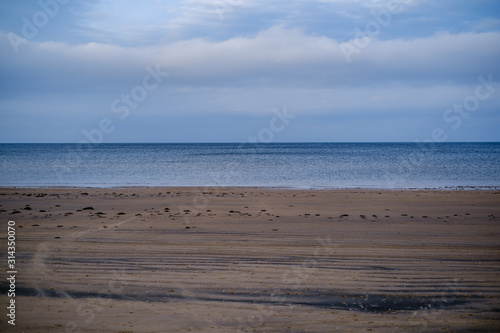 empty sea beach in autumn with some bushes and dry grass