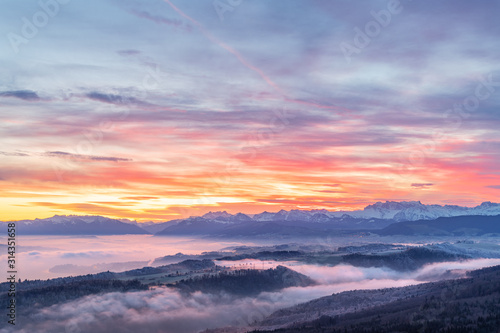 sunrise with sea of fog