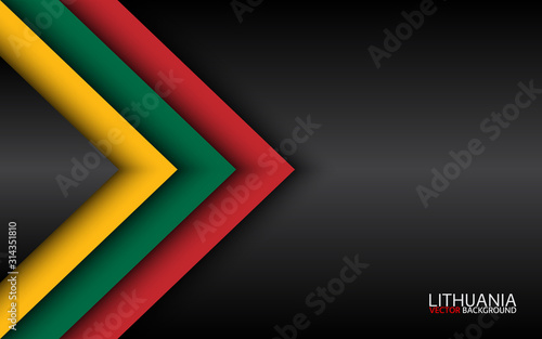 Modern vector overlayed arrows with Lithuanian colors and grey free space for your text, overlayed sheets of paper in the look of the Lithuanian flag, Made in Lithuania, abstract widescreen background