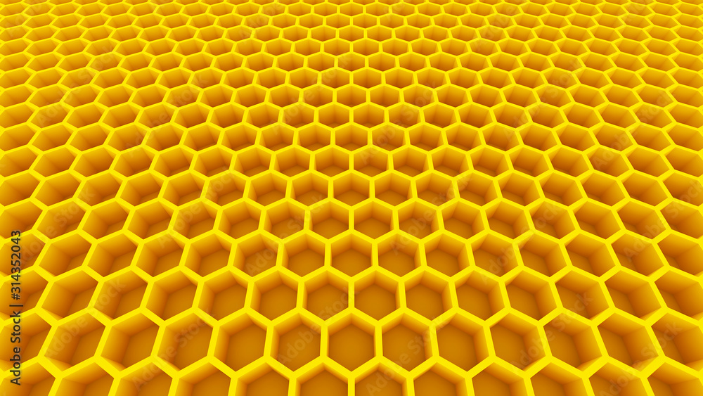 yellow honey cells honeycomb background beehive hexagon pattern background 3D illustration