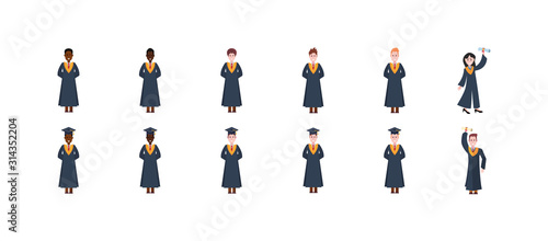 Isolated graduation people set vector design