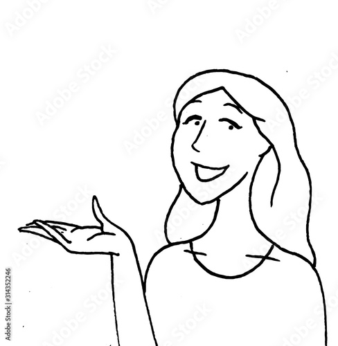 Nice illustration of a young woman with her hand in a gesture of showing something