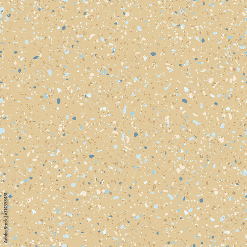 Terrazzo flooring seamless pattern. Natural organic countertop surface. Mosaic floor with natural stones, granite, marble, recycled colored glass, plastic, concrete. Grainy background in sandy colors