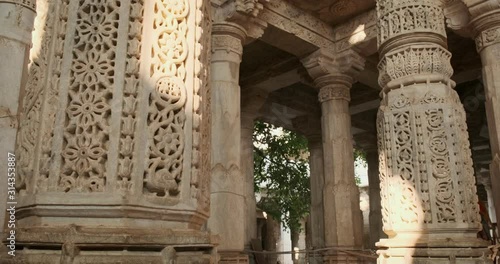 Columns of beautiful Ranakpur Jain temple or Chaturmukha Dharana Vihara mandir in Ranakpur, Rajasthan. India photo