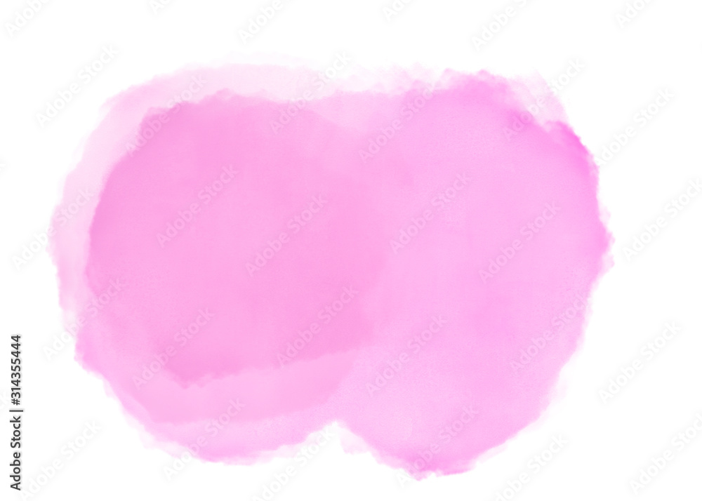 Pink watercolor brush splash cloud background. Subtle ethereal delicate backdrop on white background. Digital abstract illustration artwork with copy space.