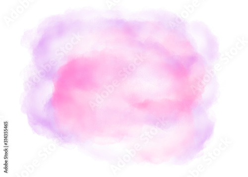 Purple and red watercolor brush splash cloud background. Subtle ethereal delicate backdrop on white background. Digital abstract illustration artwork with copy space.