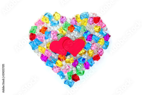 Heart shape made of colored transparent stones