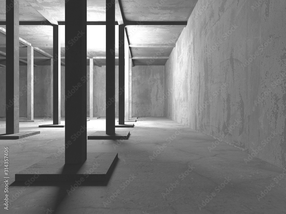 Dark concrete empty room. Modern architecture design Dark concrete empty room. Modern architecture design